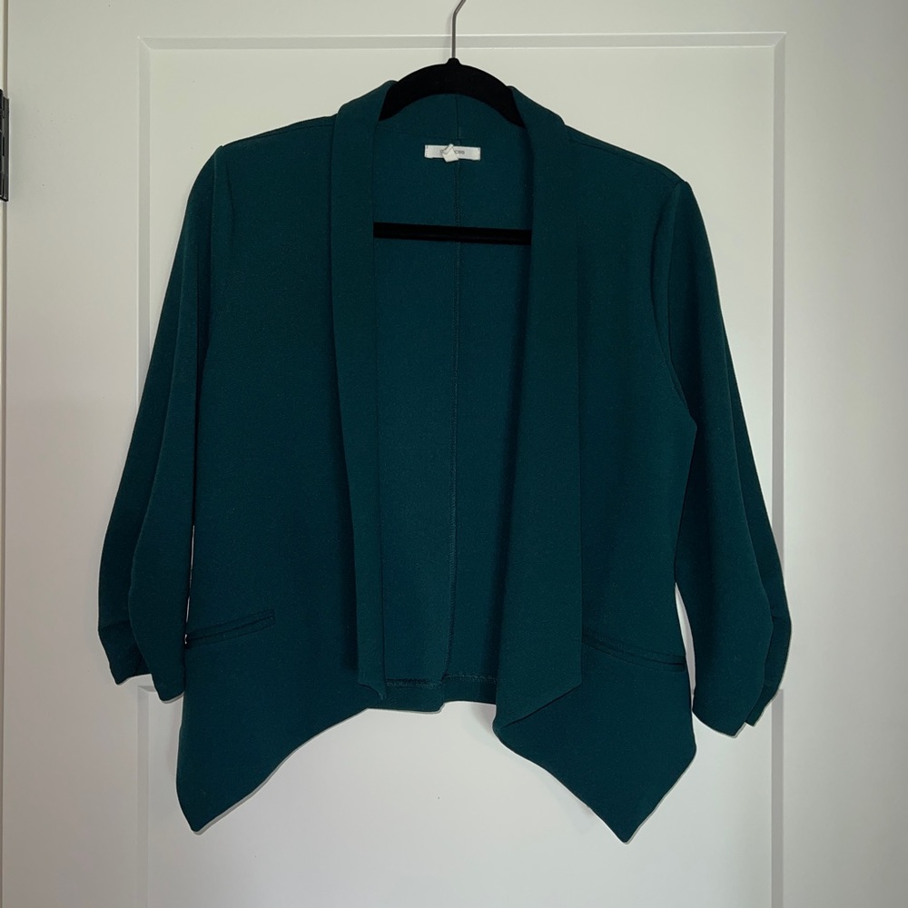 Maurices 3/4 Sleeve Jade Green Open Front Cropped Blazer Size M